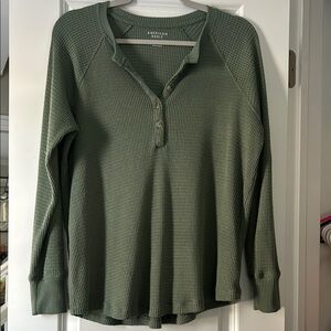 American Eagle Outfitters Green Waffle Knit Henley Top